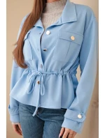 Dámska maslová mikina na gombíky so šnúrkou a vreckami modrá