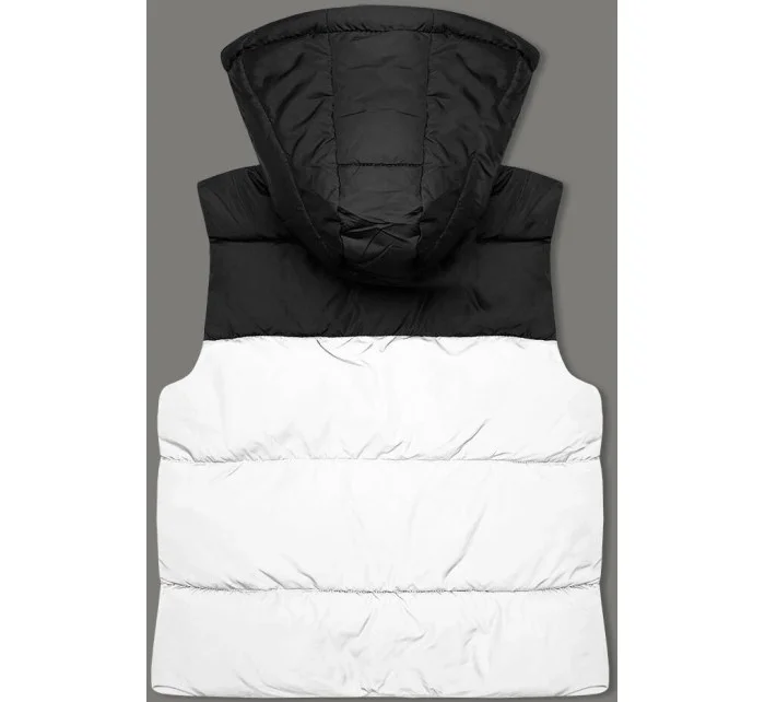 Bielo-čierna krátka dámska vesta J.STYLE s kapucňou (16M9112-281)