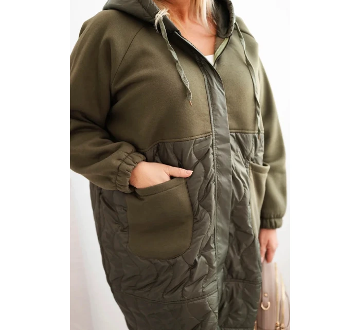 Dámska prešívaná mikina s kapucňou a veľkými vreckami Khaki Dámska prešívaná mikina s kapucňou a veľkými vreckami Khaki