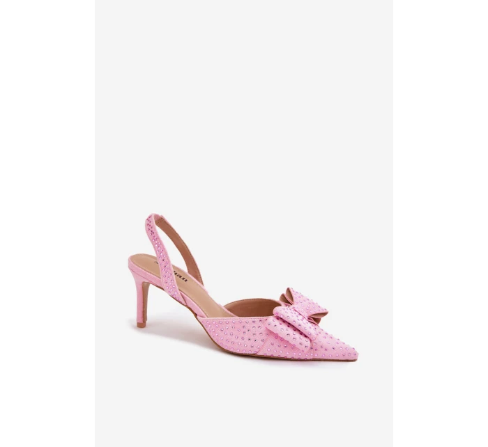 Zdobené lodičky s a mašlí růžové model 21699354 - Boto Zdobené lodičky s a mašlí růžové model 21699354 - Boto