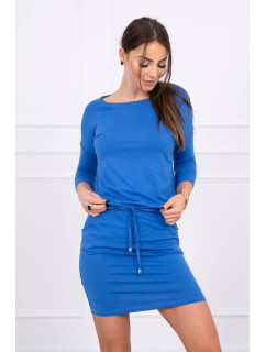 Viskózové šaty s viazaním v páse nevädzovo modrej