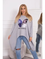 Blúzka oversize s potlačou šedá