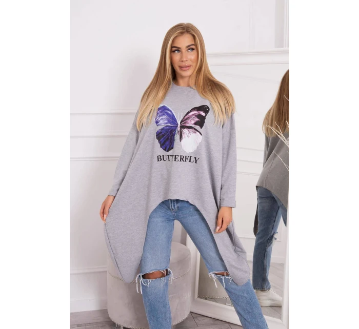 Blúzka oversize s potlačou šedá