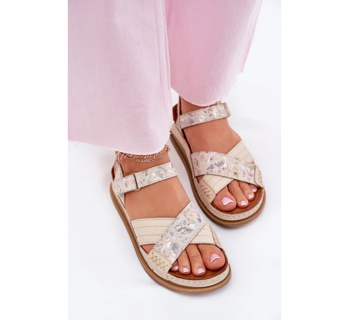 Dámské Kožené Sandály Na Platformě model 21701984 Ecru - Maciejka