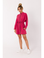 model 18383321 Šaty na zip s ozdobným šněrováním korálová barva - Moe