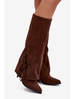 Dámske kovbojské čižmy Zalia s strapcami na podpätku - hnedé Dámske kovbojské čižmy Zalia s strapcami na podpätku - hnedé