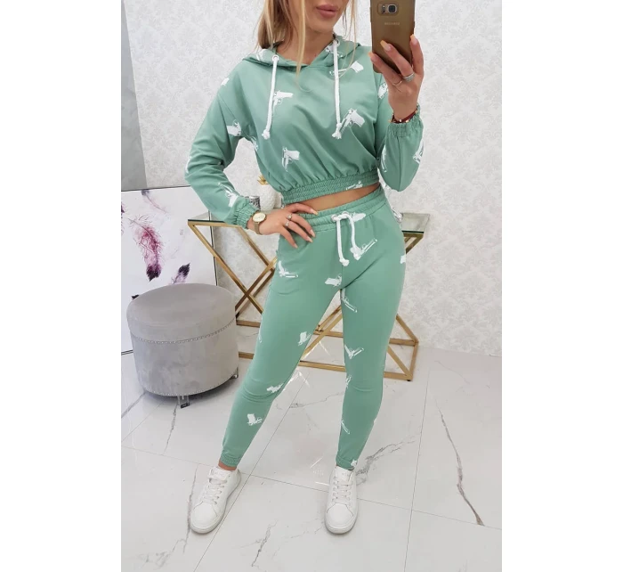 Sada s potlačou pištole tmavo mätová