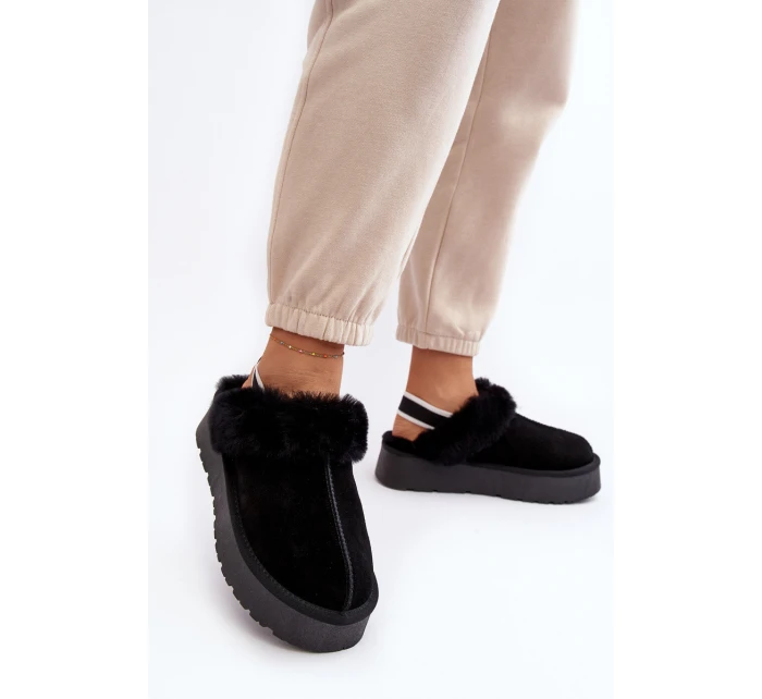 Skórzane Zamszowe Kapcie Damskie Na Platformie Z Futerkiem Czarne Sophienne Skórzane Zamszowe Kapcie Damskie Na Platformie Z Futerkiem Czarne Sophienne