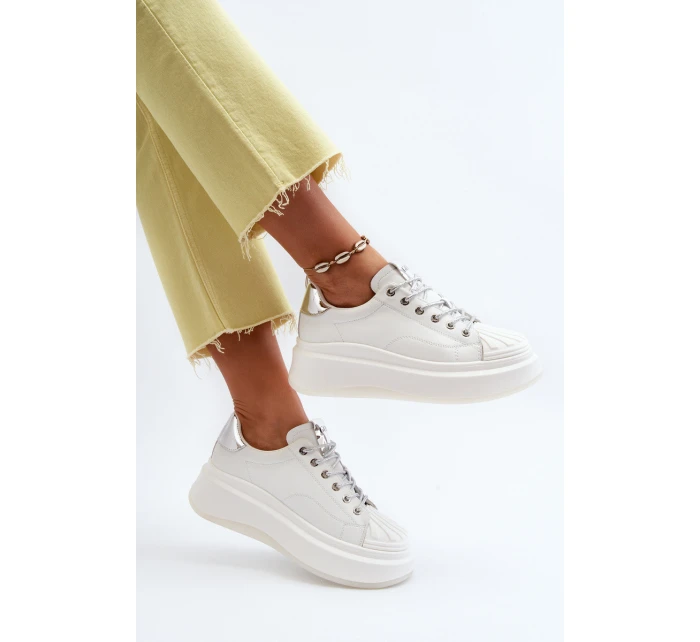 Dámské kožené tenisky na platformě GOE NN2N4033 Bílé