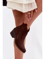 Dámské perforované kotníkové boty boty na podpatku  Čokoládové model 22007407 - S.Barski