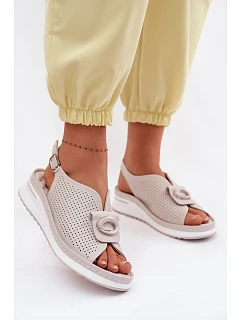 Kožené dámské sandály s ozdobným detailem šedé Deliva