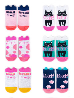 Yoclub Bavlnené detské dievčenské ponožky vzory farby 6-pack SKC/3D-EARS/6PAK/GIR/001 Pink