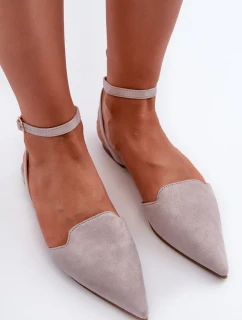 Šnurovacie balerínky z eko semišu so špicatou špičkou, sivé Ellesara