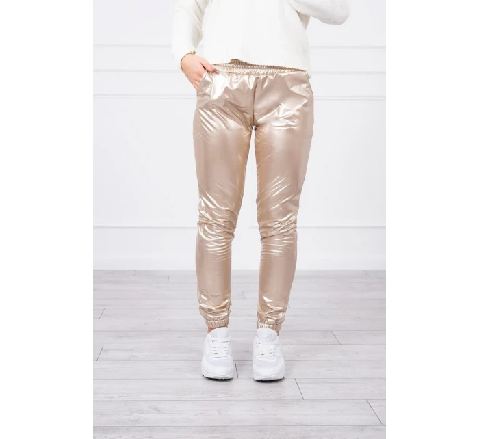 Dvojvrstvové velúrové nohavice béžové