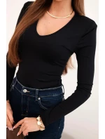 Dámska blúzka s výstrihom do V a dlhými rukávmi čierna Dámska blúzka s výstrihom do V a dlhými rukávmi čierna