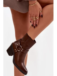 Zateplené dámské kotníkové boty na podpatku s ozdobným prvkem hnědé Jurelle