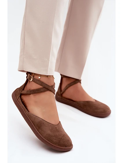Semišové dámské baleríny Barefoot s pásky Zazoo 320 hnědé