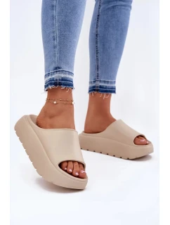 Dámske penové papuče na platforme - béžové
