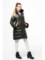 Dlhšia dámska prešívaná zimná bunda khaki (j19-017)