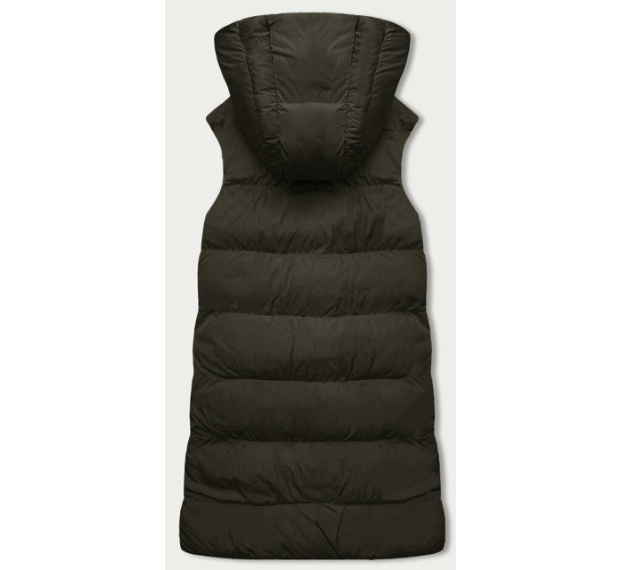 Kaki-čierna obojstranná oversize vesta s kapucňou (V724)