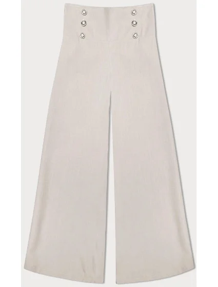 Světle béžové elegantní široké dámské kalhoty model 20159963 - MADE IN ITALY Světle béžové elegantní široké dámské kalhoty model 20159963 - MADE IN ITALY