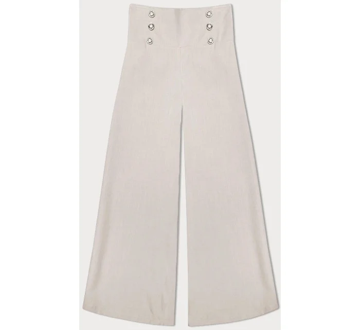 Světle béžové elegantní široké dámské kalhoty model 20159963 - MADE IN ITALY Světle béžové elegantní široké dámské kalhoty model 20159963 - MADE IN ITALY