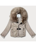 Bunda z eko kože s kožušinovým golierom Glakate beige (LU98091#) Bunda z eko kože s kožušinovým golierom Glakate beige (LU98091#)
