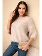 Dámsky mohérový sveter s krátkymi rukávmi béžovej farby