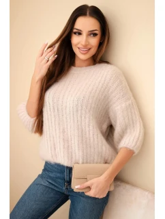 Dámsky mohérový sveter s krátkymi rukávmi béžovej farby