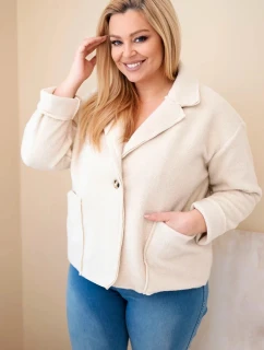 Dámske sako s vlnenou štruktúrou a vreckami v béžovej farbe