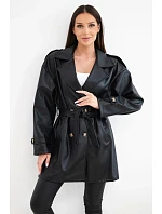 Dámský kabát z ekokůže model 22251656 v pase černý - K-Fashion