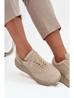 Kožené dámské tenisky na platformě model 21710468 béžové - Artiker