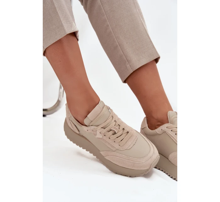 Kožené dámské tenisky na platformě model 21710468 béžové - Artiker