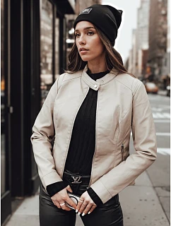 Dámská přechodná kožená bunda TY4744 béžová - FashionStreet