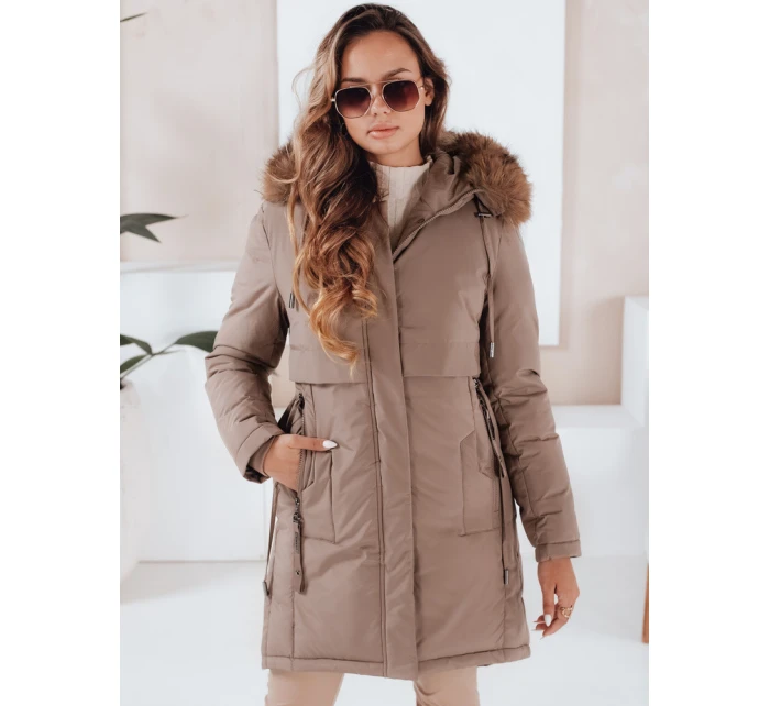 Dámská zimní bunda parka s kapucí tmavě béžová Dstreet model 21991282 - FashionStreet