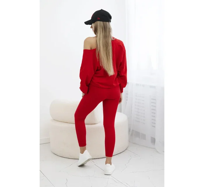 3-dielny set mikina + top + legíny červená