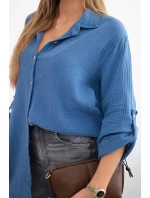 Bavlnená mušelínová košeľa Plus Size Dark Denim Bavlnená mušelínová košeľa Plus Size Dark Denim