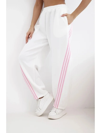 Dámske viskózové nohavice s lampasom butter white