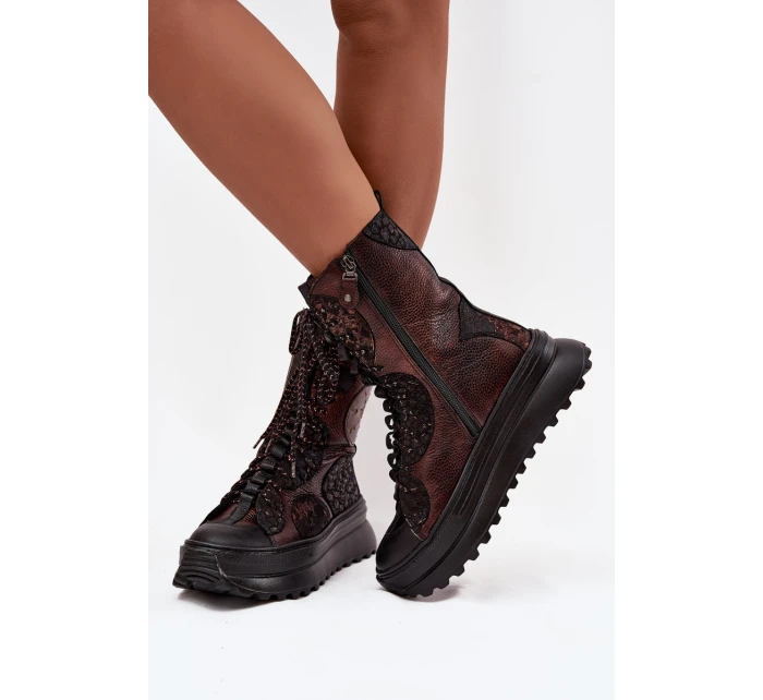 Kožené kotníkové boty na platformě s podšívkou model 21714263 - Maciejka