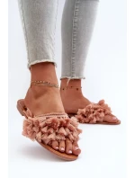 Dámske ploché papuče s strapcami, špinavoružové Rialle