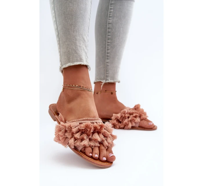 Dámske ploché papuče s strapcami, špinavoružové Rialle