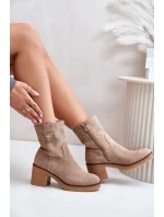 Zateplené dámske členkové topánky na podpätku Beige Vailia