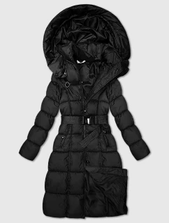 Čierna dlhá a hrubšia zimná bunda s opaskom Minority (P3-6033-1)