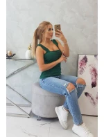 Halenka bez ramínek s volánky zelená Halenka bez ramínek s volánky zelená