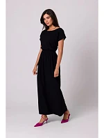 B264 Maxi šaty s elastickým pásom - čierne