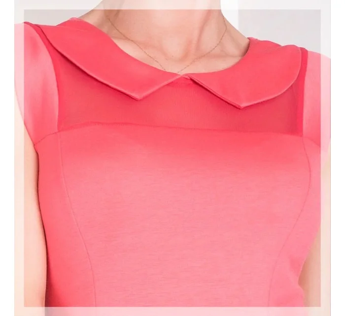 Dámské společenské šaty s límečkem a korálové Korálová / S model 15042633 - numoco Dámské společenské šaty s límečkem a korálové Korálová / S model 15042633 - numoco