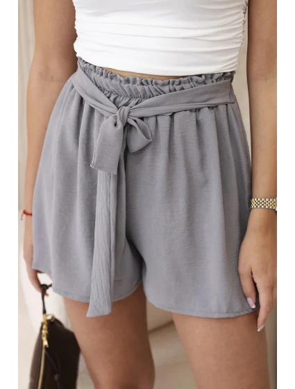 Viskózové šortky viazané v páse sivé Viskózové šortky viazané v páse sivé