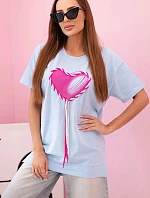 Dámske bavlnené tričko nadrozmernej veľkosti so srdcom a strapcami modré