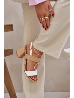 Sandały Na Słupkowym Obcasie Biało-Beżowe Afleeria Sandały Na Słupkowym Obcasie Biało-Beżowe Afleeria