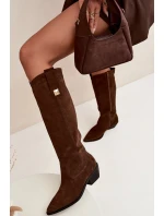 Kožené semišové kozačky cowboyové zateplené Zazoo 4224 čokoládové
